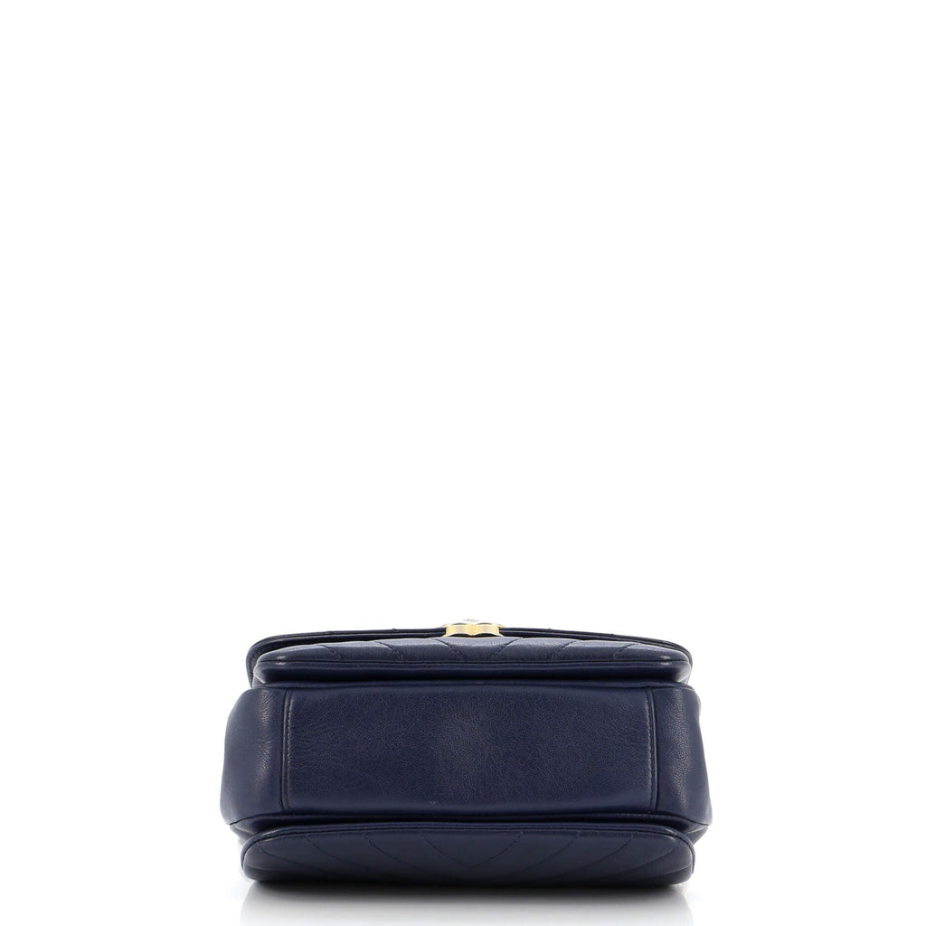 CC Metal Top Handle Flap Bag Chevron Lambskin Small