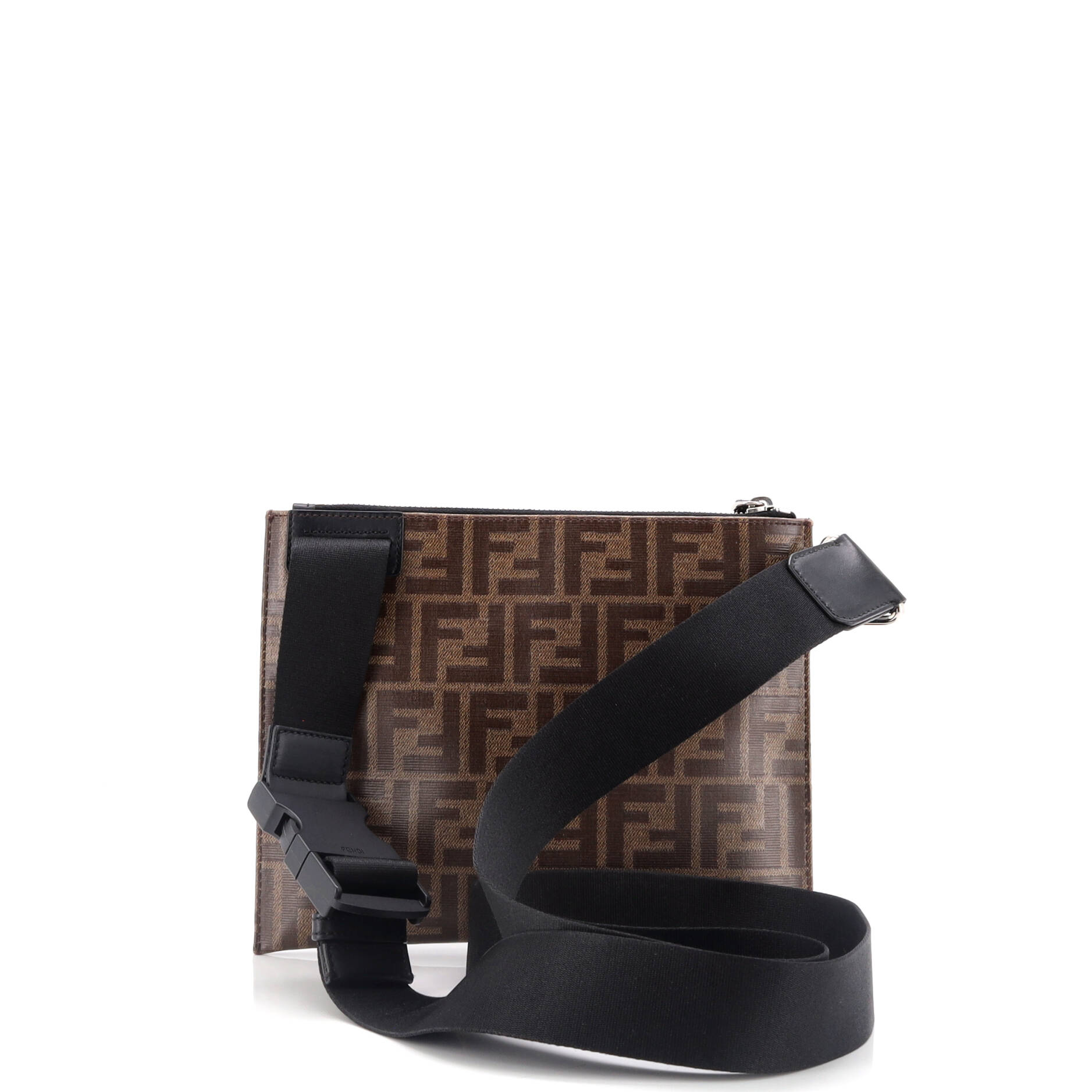 FF Logo Stamp Flat Messenger Bag Zucca Coated Canvas Small