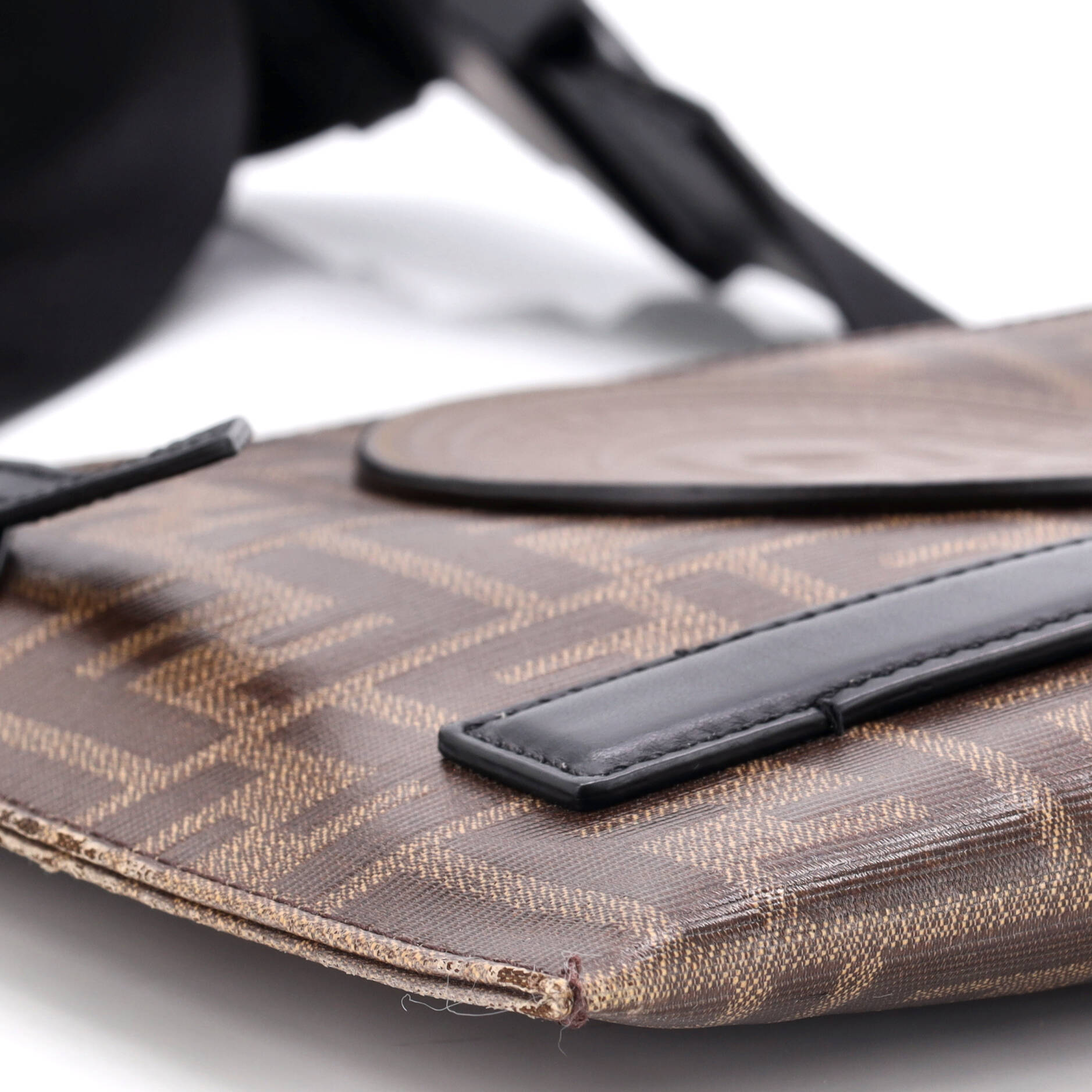 FF Logo Stamp Flat Messenger Bag Zucca Coated Canvas Small