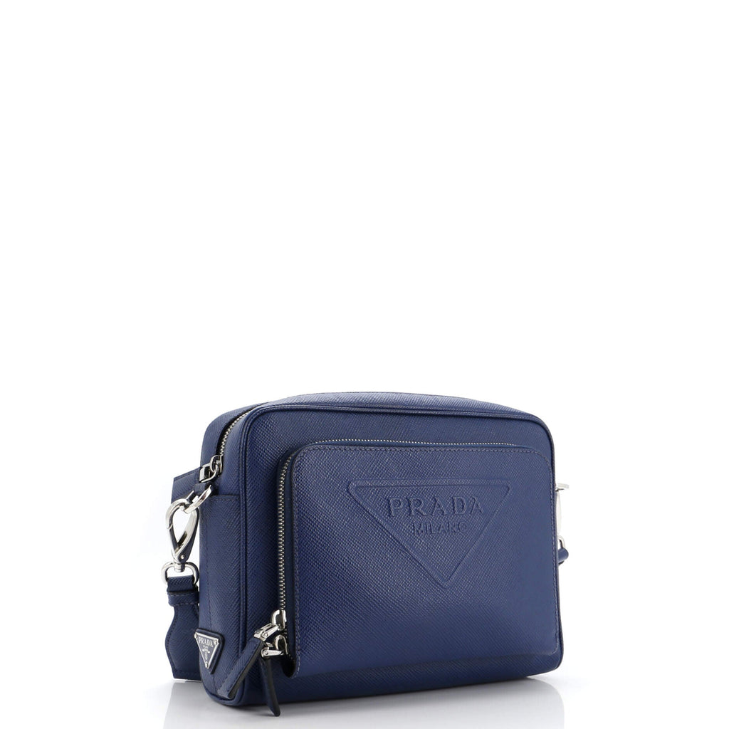Triangle Logo Messenger Bag Embossed Saffiano Leather Small