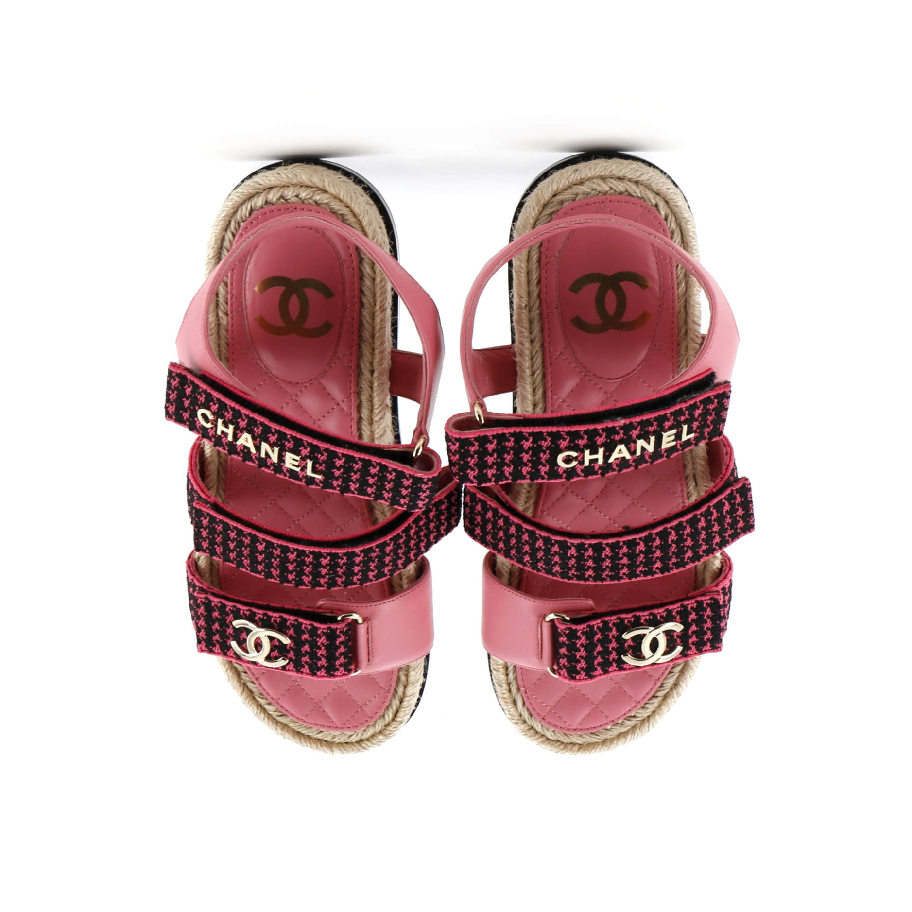 Women's Logo Triple Strap Velcro Espadrille Sandals Fabric and Leather