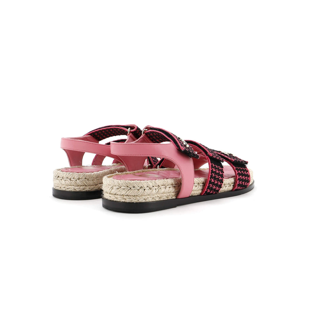 Women's Logo Triple Strap Velcro Espadrille Sandals Fabric and Leather