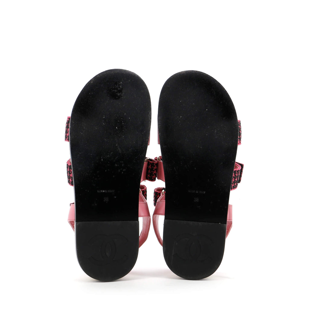 Women's Logo Triple Strap Velcro Espadrille Sandals Fabric and Leather