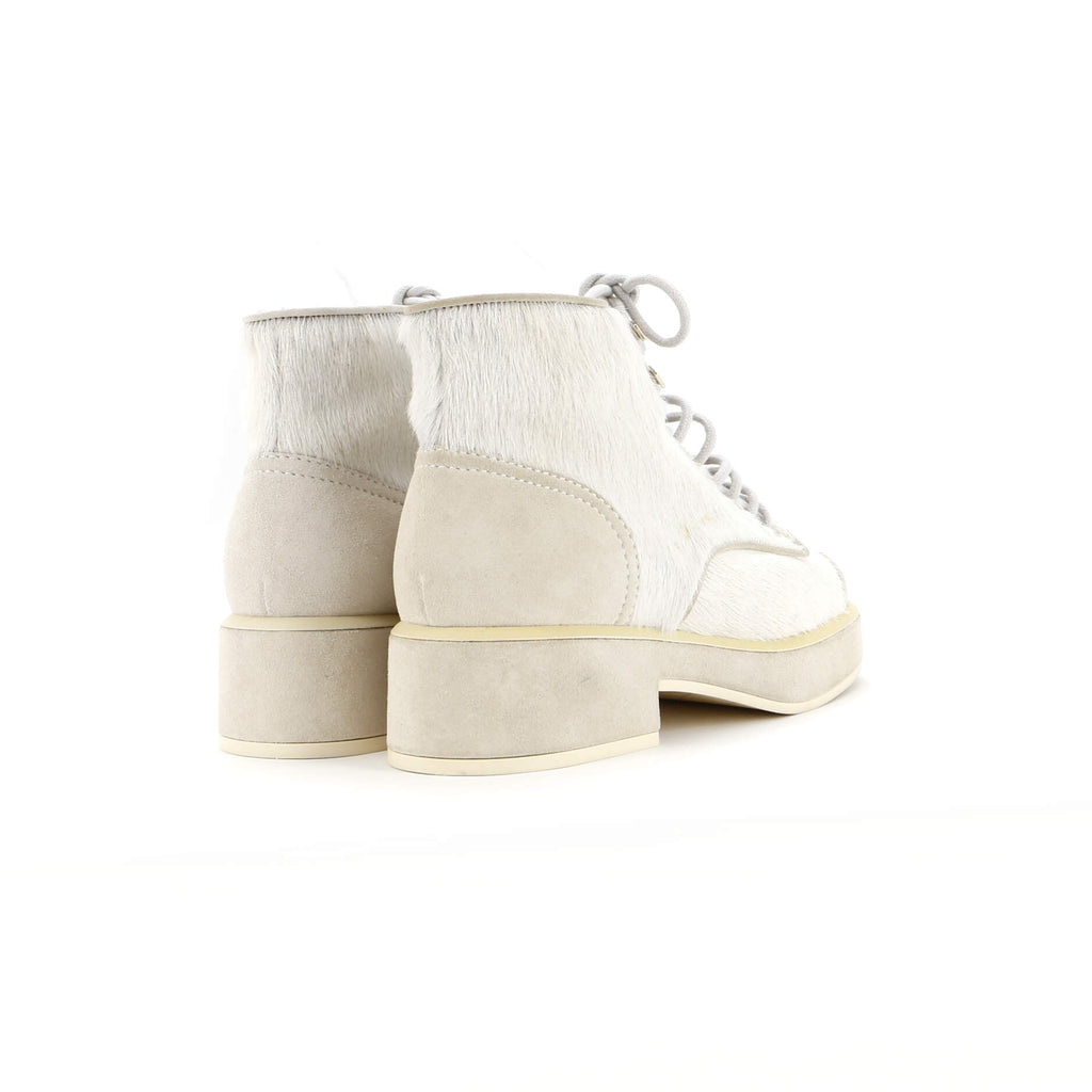 Women's CC Cap Toe Combat Boots Pony Hair with Suede