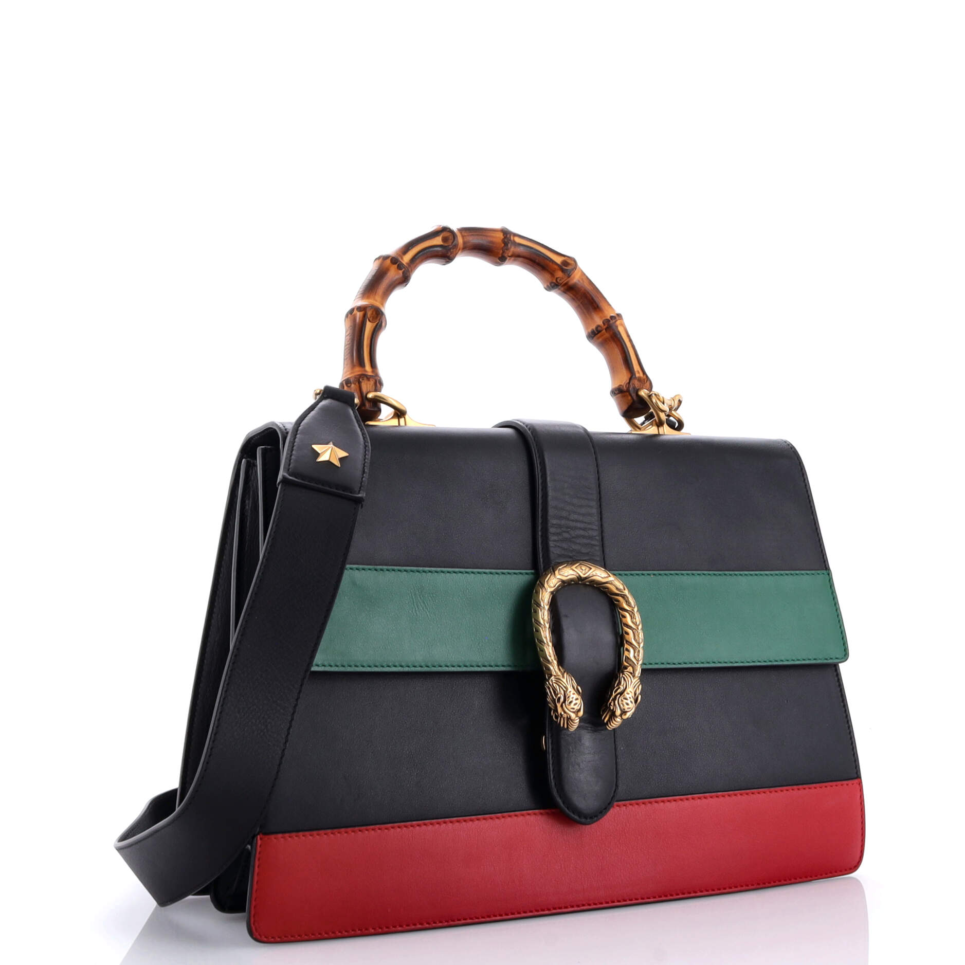 Dionysus Bamboo Top Handle Bag Colorblock Leather Large