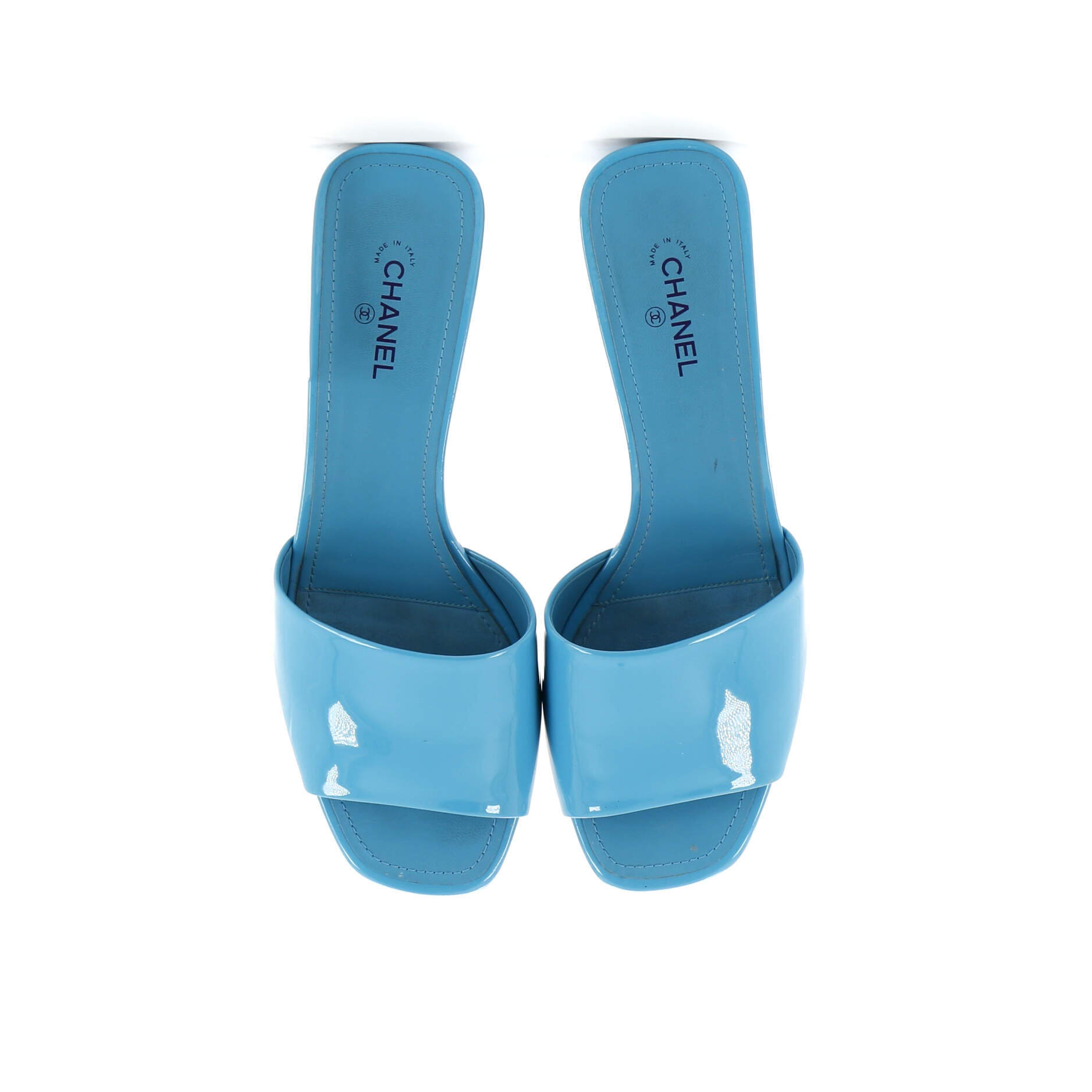 Women's CC Block Heeled Mule Sandals Patent