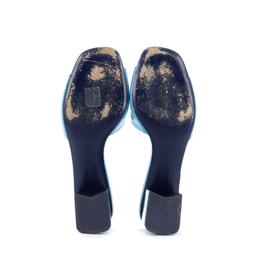 Women's CC Block Heeled Mule Sandals Patent