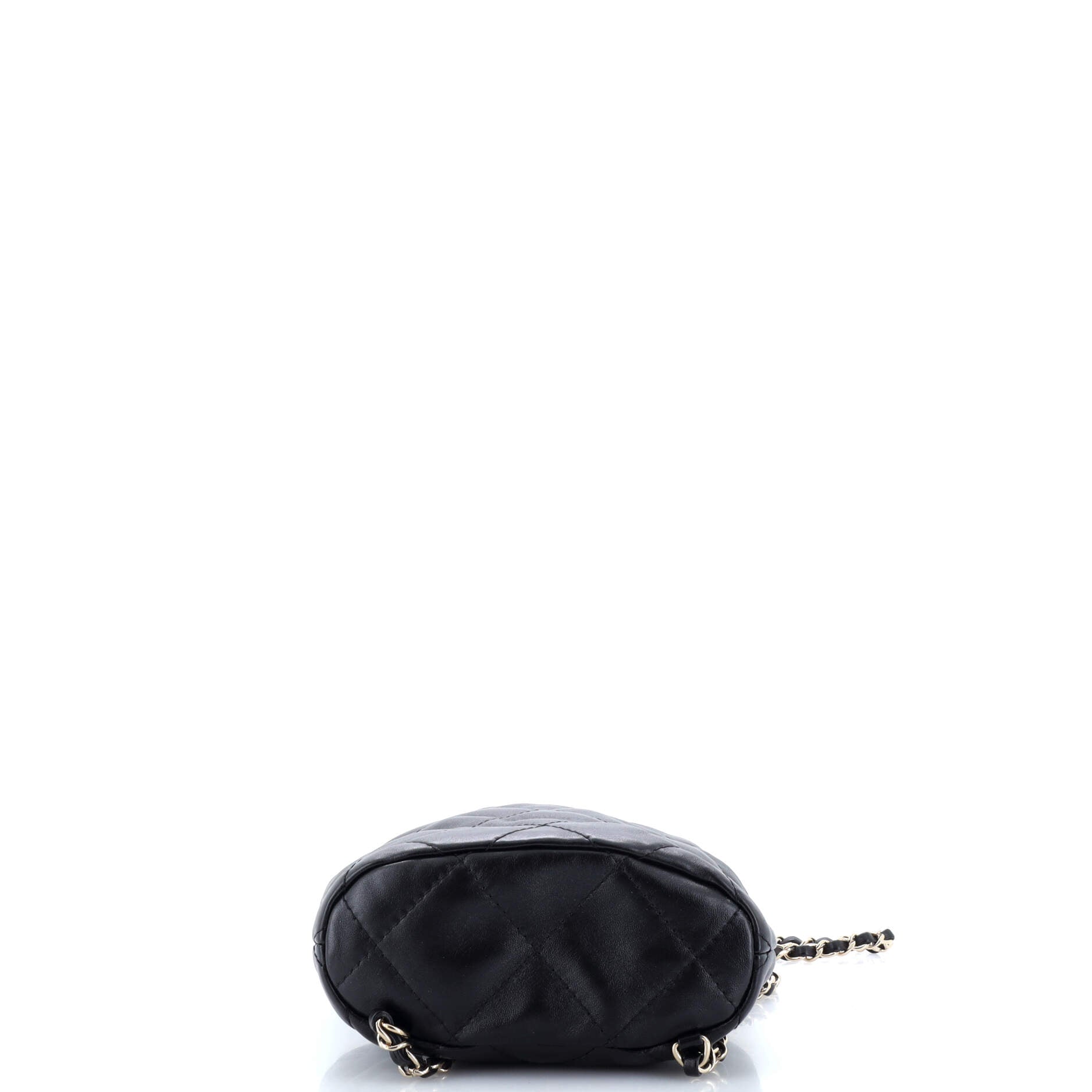 Logo Script Drawstring Chain Backpack Quilted Shiny Lambskin Small
