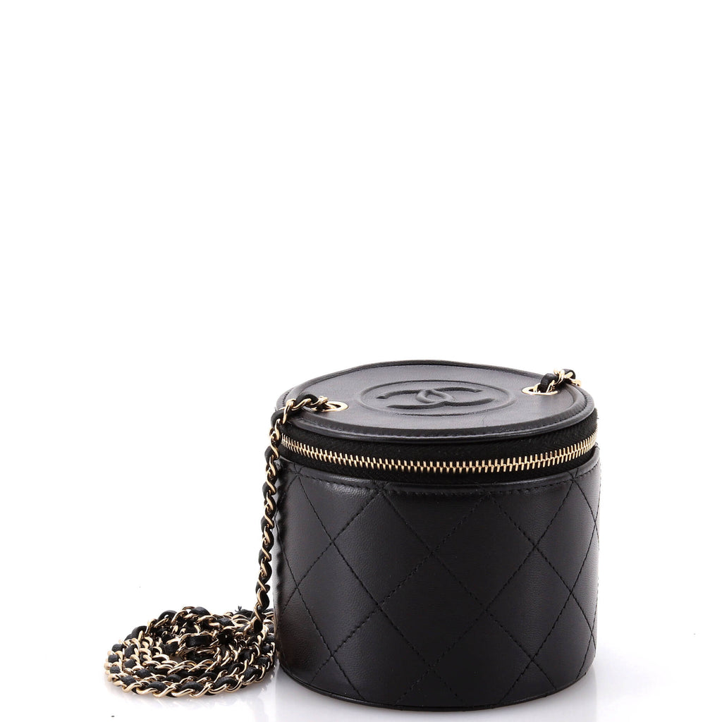 CC Round Vanity Case with Chain Quilted Lambskin Mini