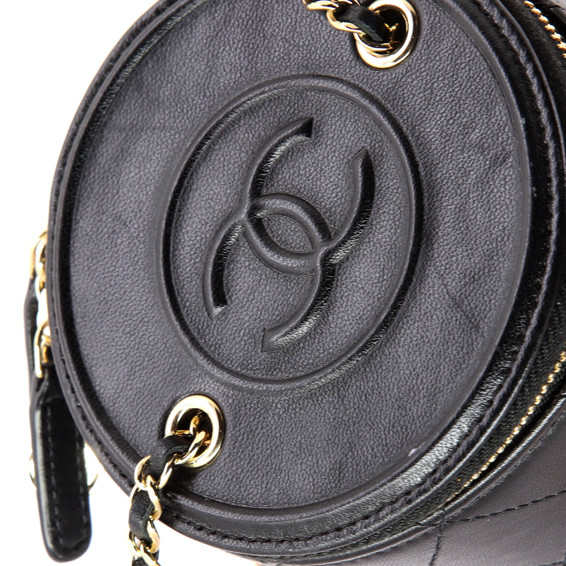 CC Round Vanity Case with Chain Quilted Lambskin Mini
