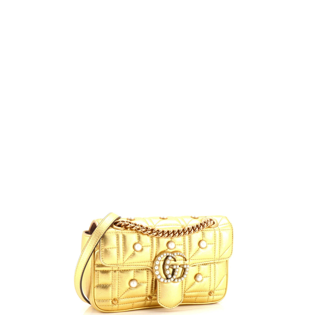 Pearly GG Marmont Flap Bag Embellished Matelasse Leather Mini