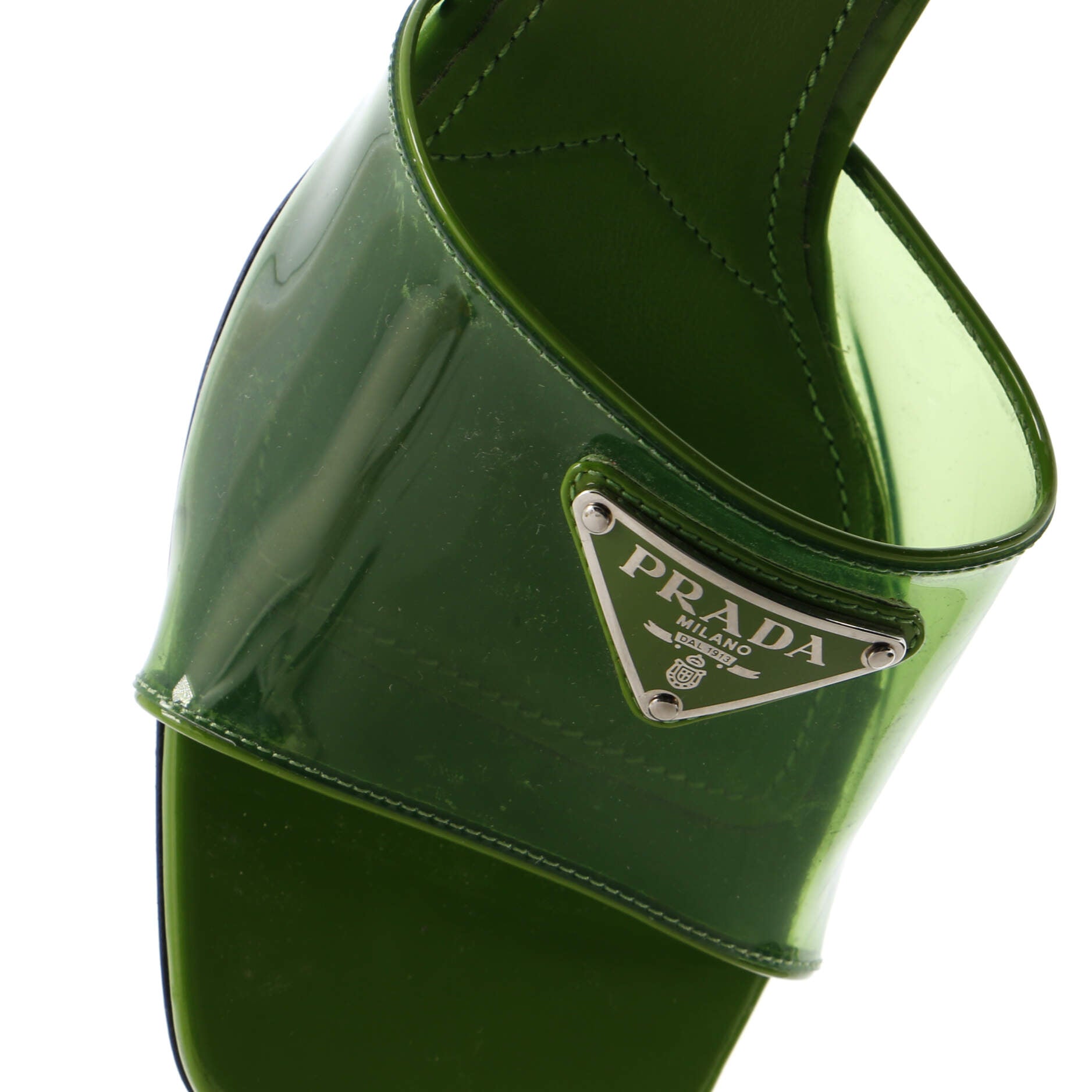 Women's Triangle Logo Kitten Heeled Sandals PVC with Patent