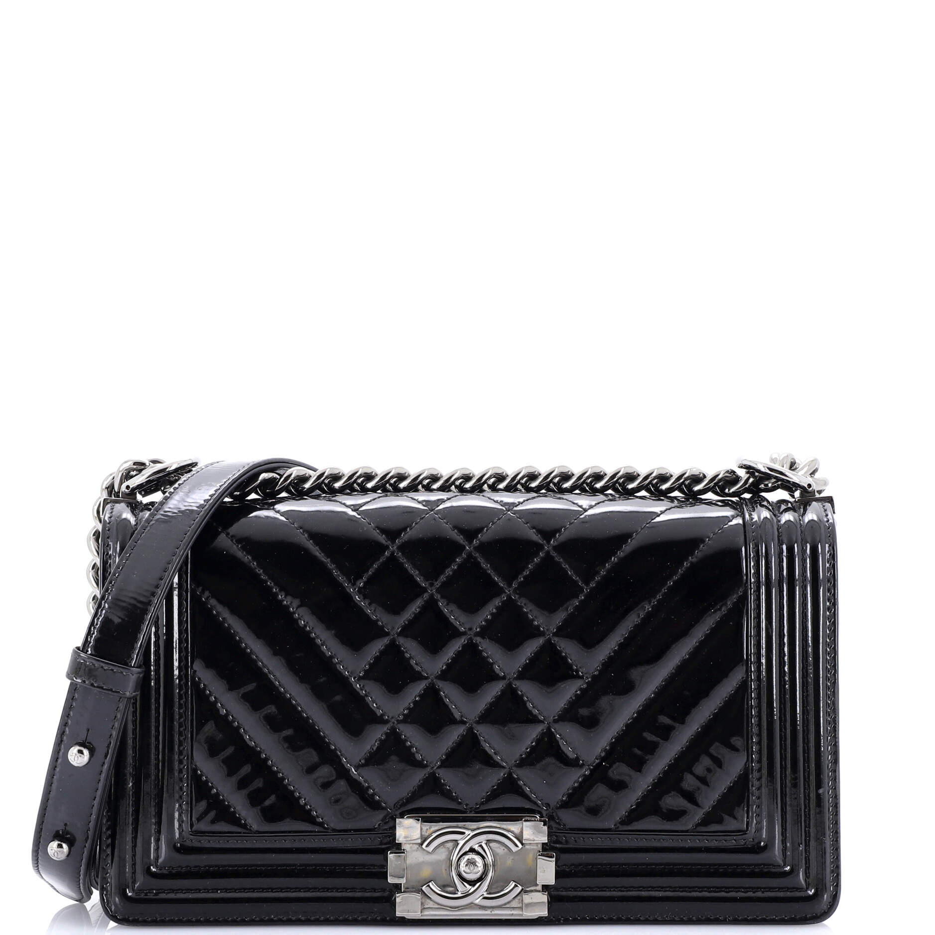 Boy Flap Bag Chevron Patent Old Medium