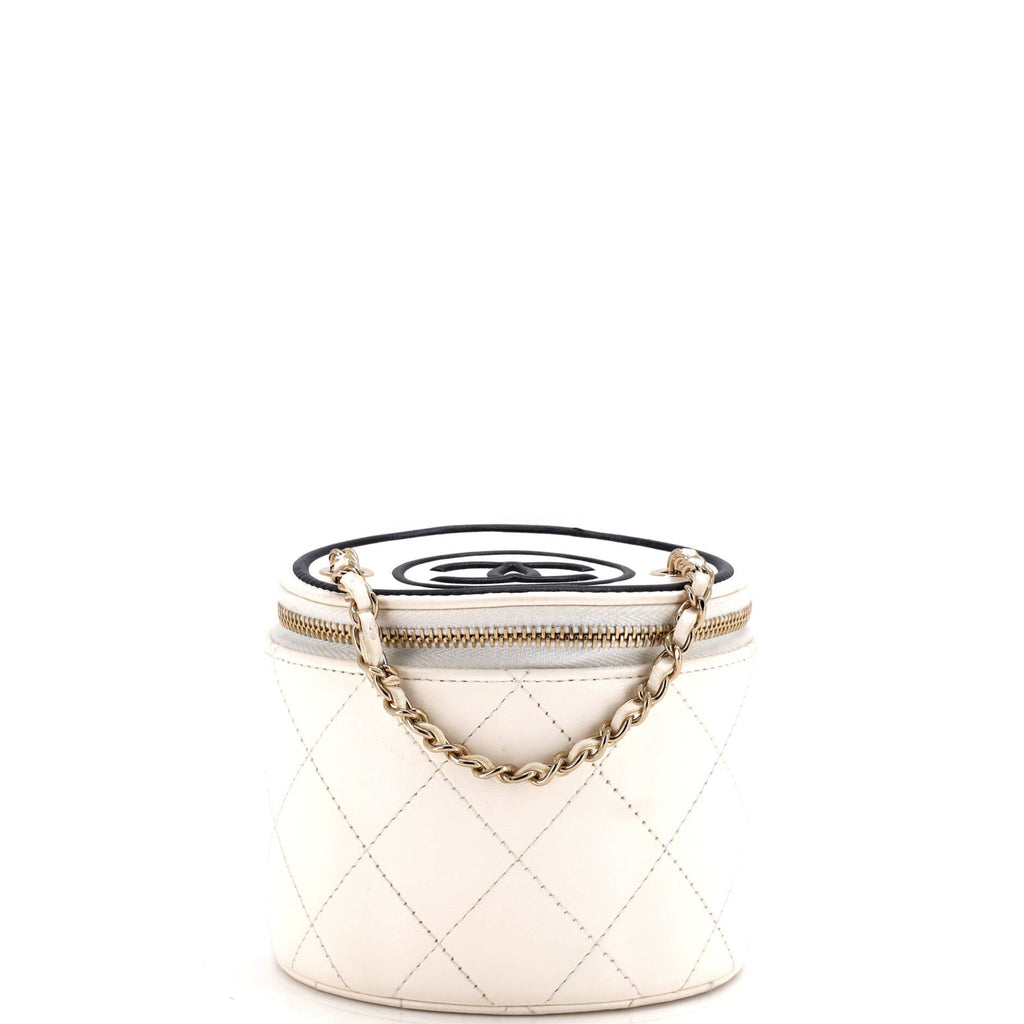 CC Round Vanity Case with Chain Quilted Lambskin Mini