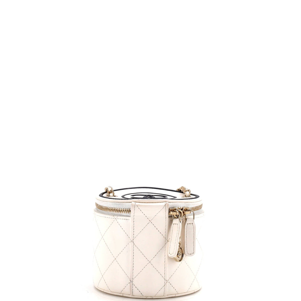 CC Round Vanity Case with Chain Quilted Lambskin Mini