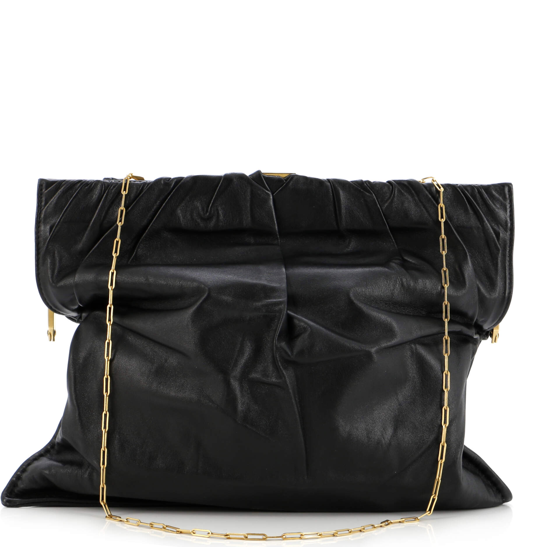 Clasp Ruched Flap Bag Leather Medium