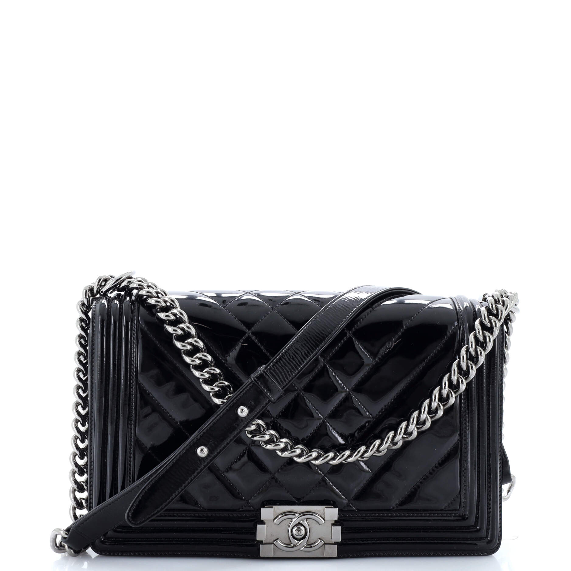Boy Flap Bag Chevron Patent New Medium