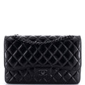 So Black Classic Double Flap Bag Quilted Shiny Crumpled Calfskin Jumbo