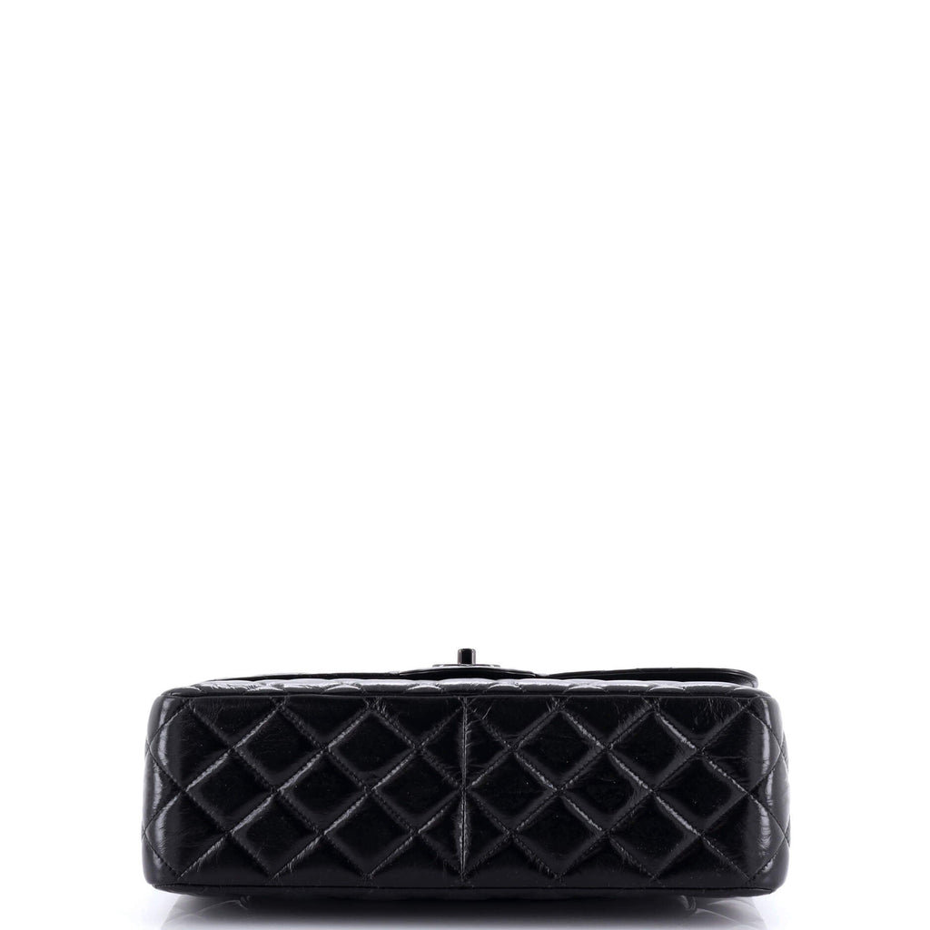 So Black Classic Double Flap Bag Quilted Shiny Crumpled Calfskin Jumbo