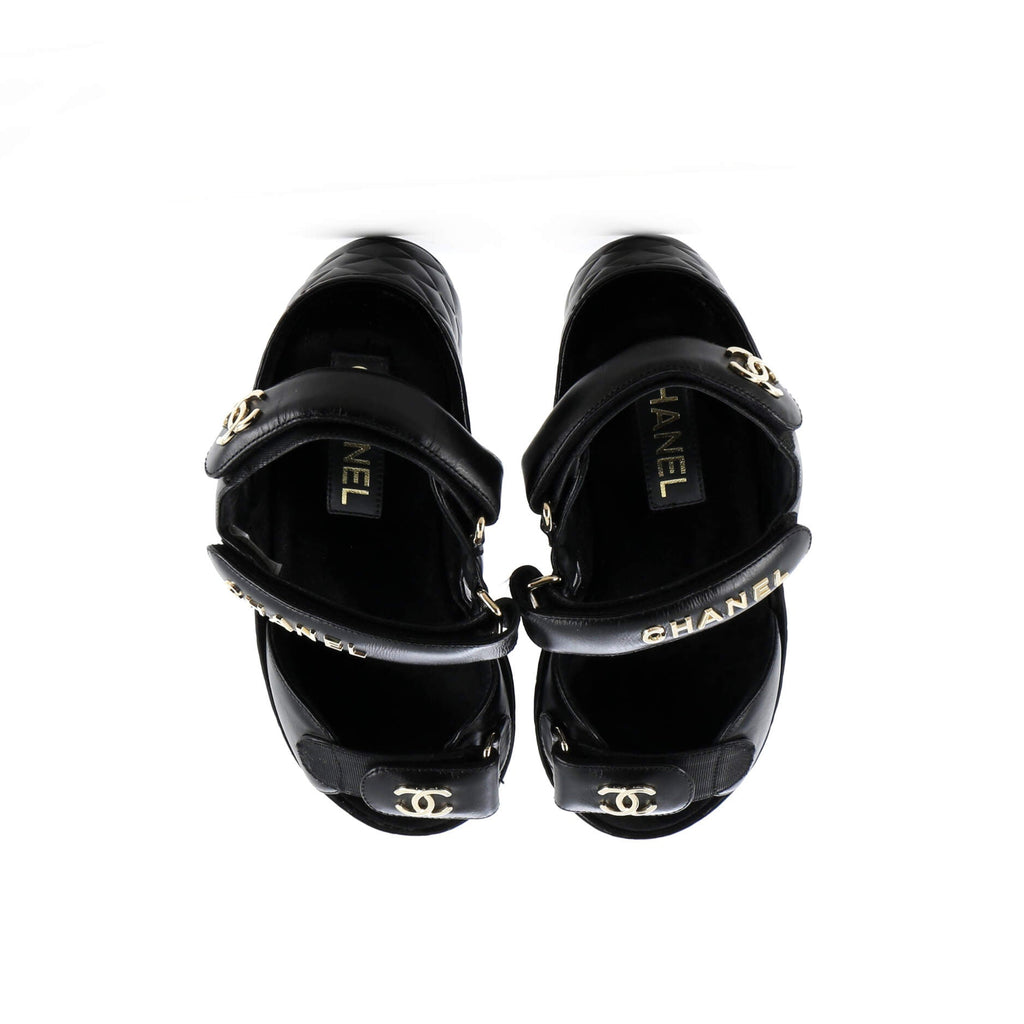 Women's Logo Velcro Strap Wedge Sandals Quilted Leather