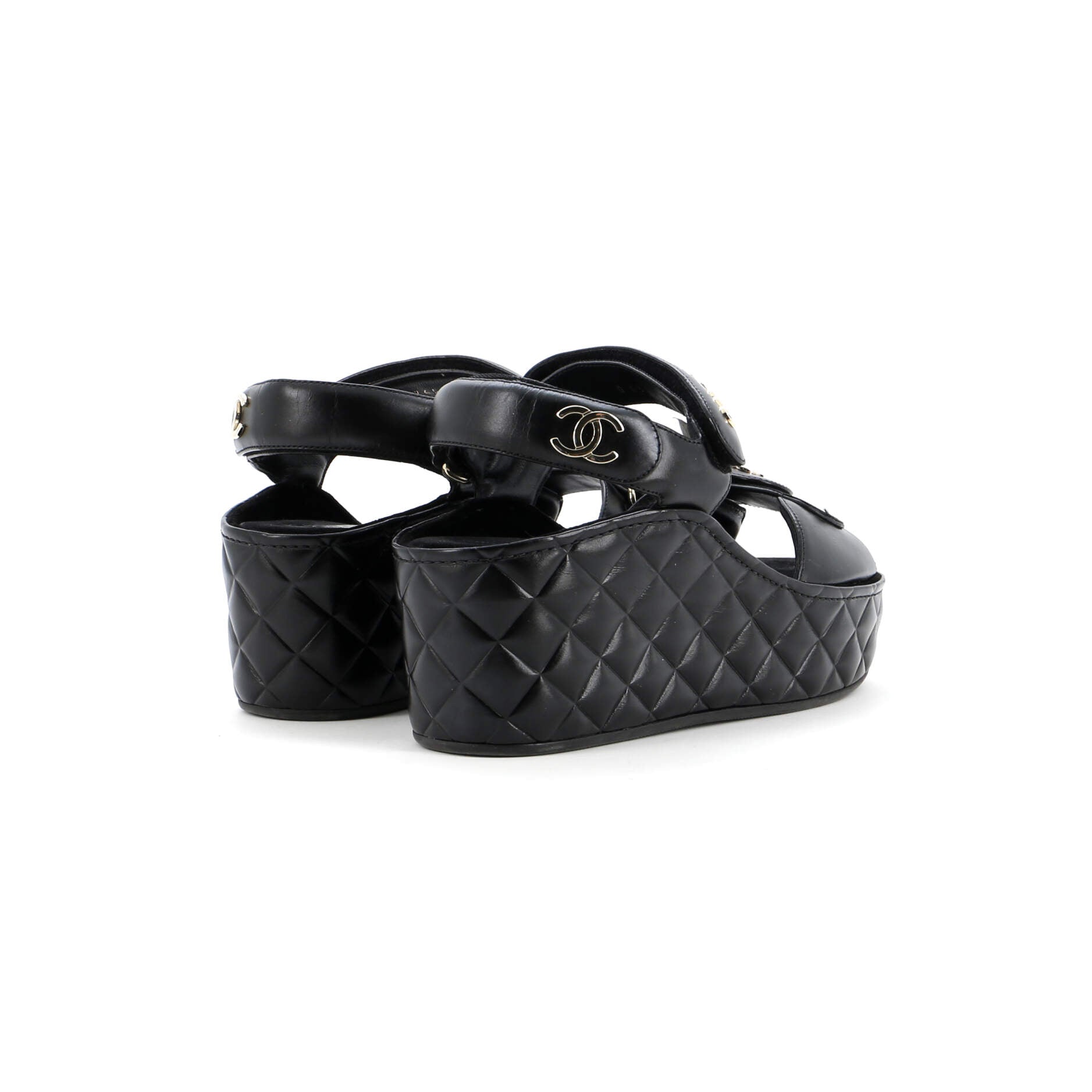 Women's Logo Velcro Strap Wedge Sandals Quilted Leather