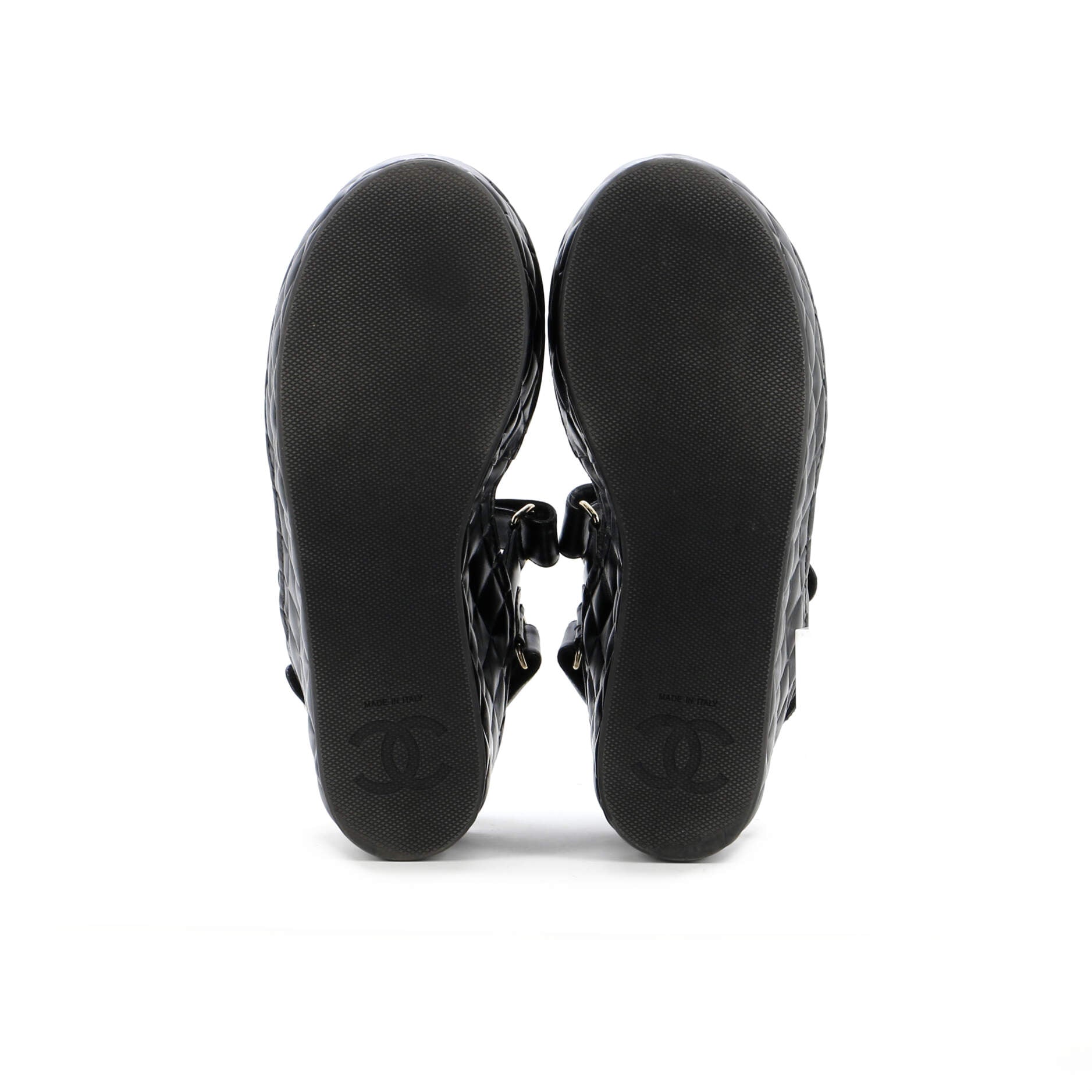 Women's Logo Velcro Strap Wedge Sandals Quilted Leather