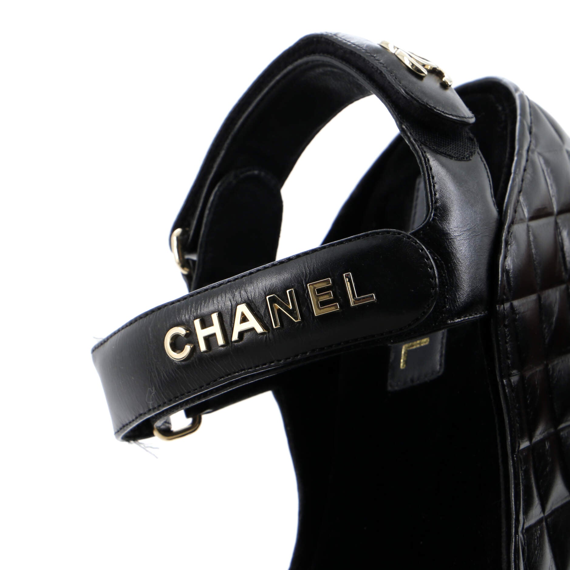 Women's Logo Velcro Strap Wedge Sandals Quilted Leather