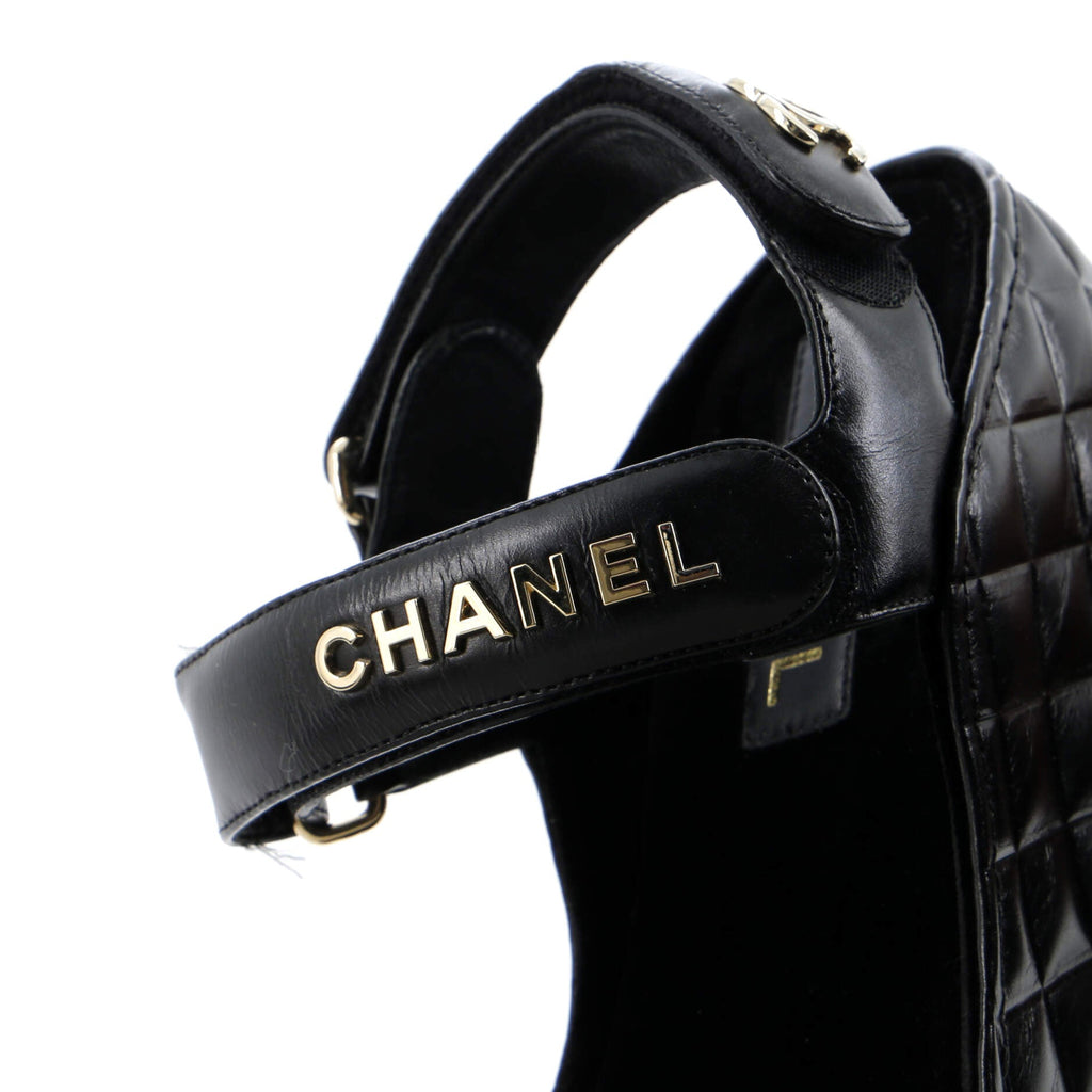 Women's Logo Velcro Strap Wedge Sandals Quilted Leather
