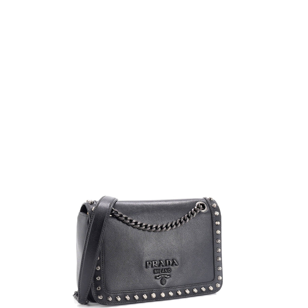 Chain Flap Bag Studded Glazed Calfskin Medium