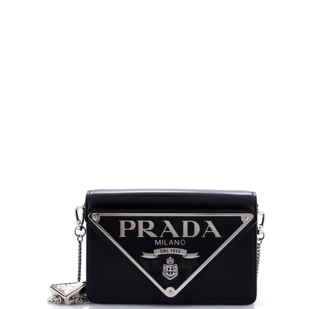Maxi Triangle Logo Chain Flap Bag Brushed Leather Small