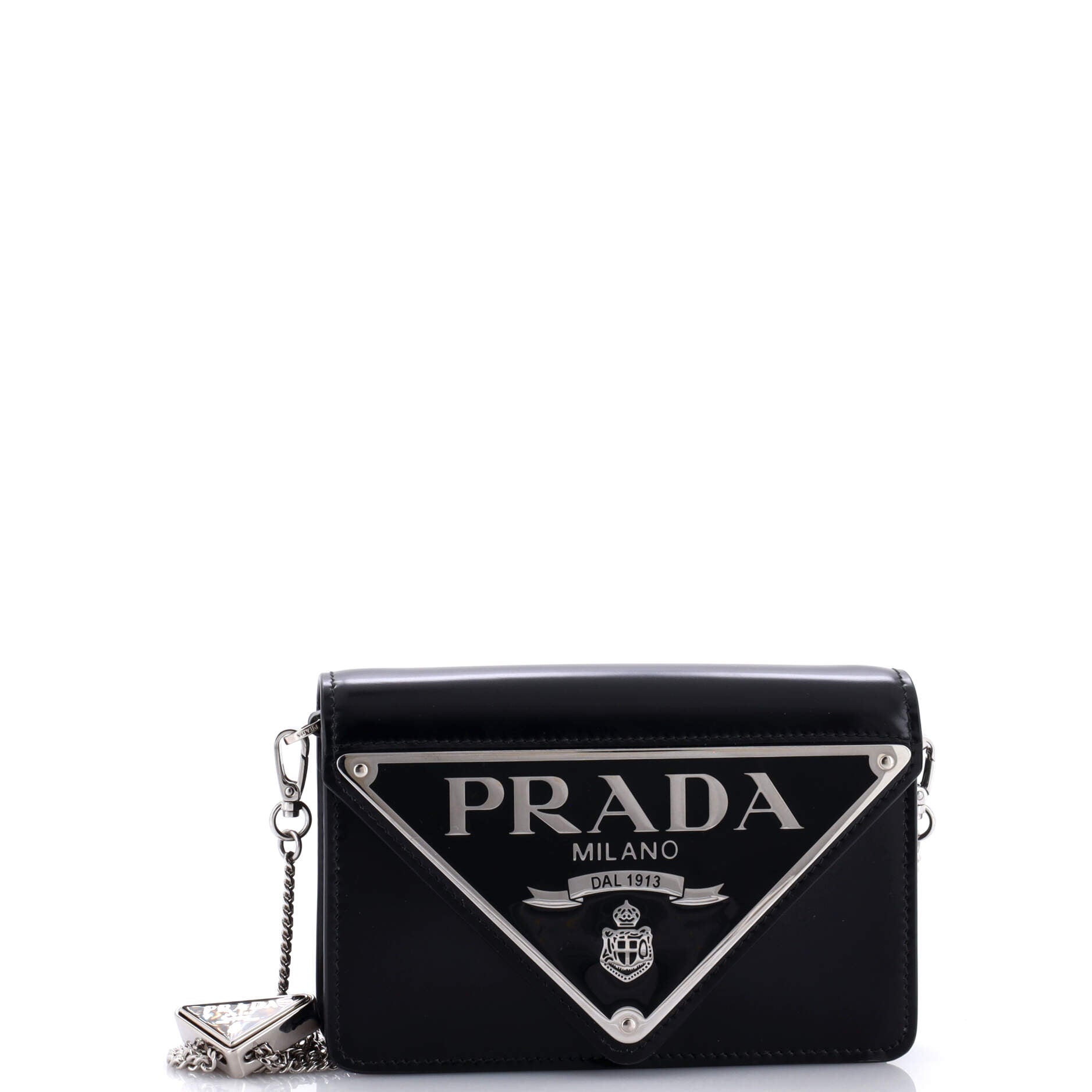 Maxi Triangle Logo Chain Flap Bag Brushed Leather Small