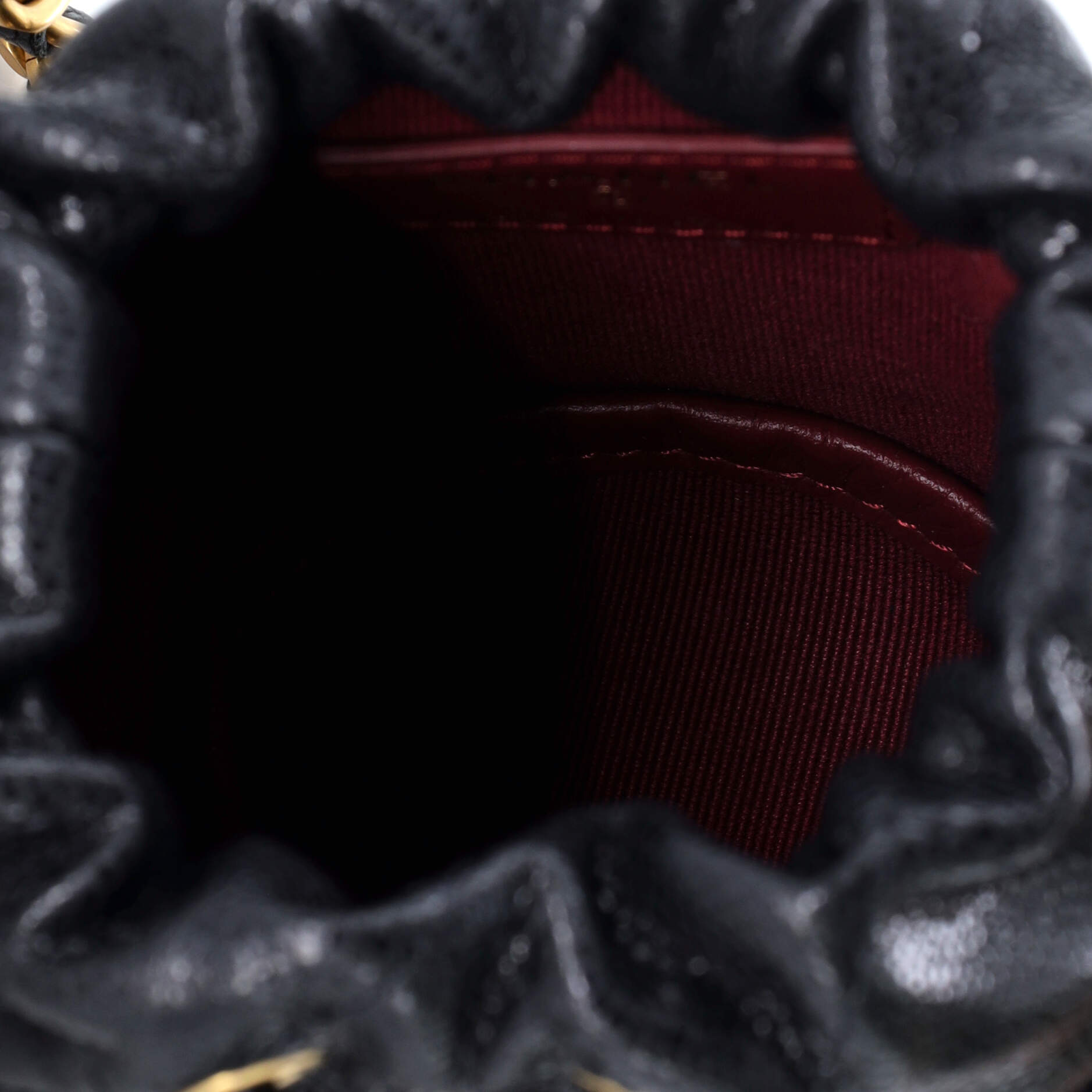 Twist Your Buttons Drawstring Bucket Bag Quilted Caviar Mini