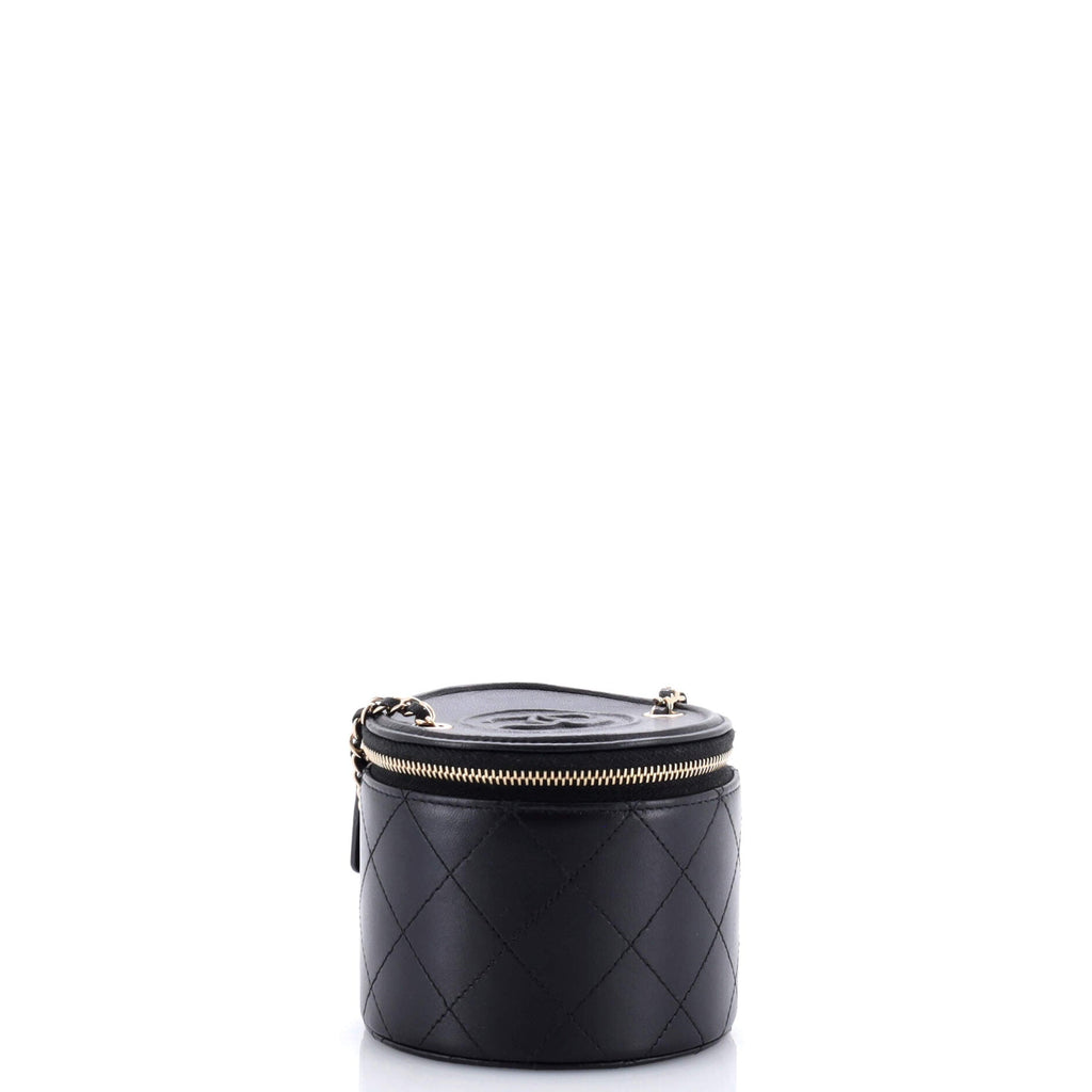 CC Round Vanity Case with Chain Quilted Lambskin Mini