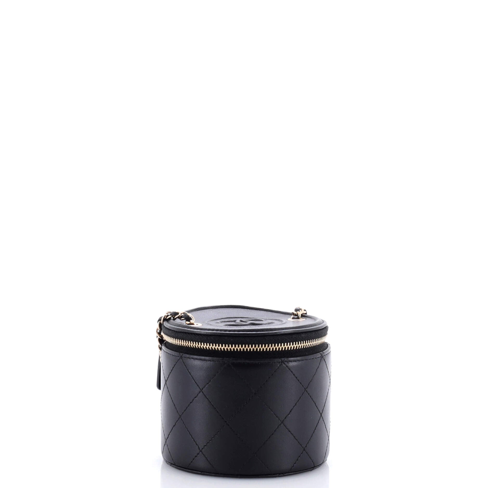 CC Round Vanity Case with Chain Quilted Lambskin Mini