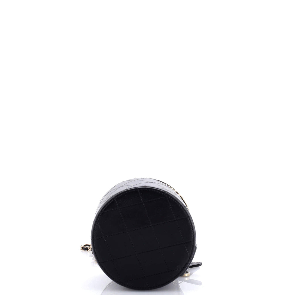 CC Round Vanity Case with Chain Quilted Lambskin Mini