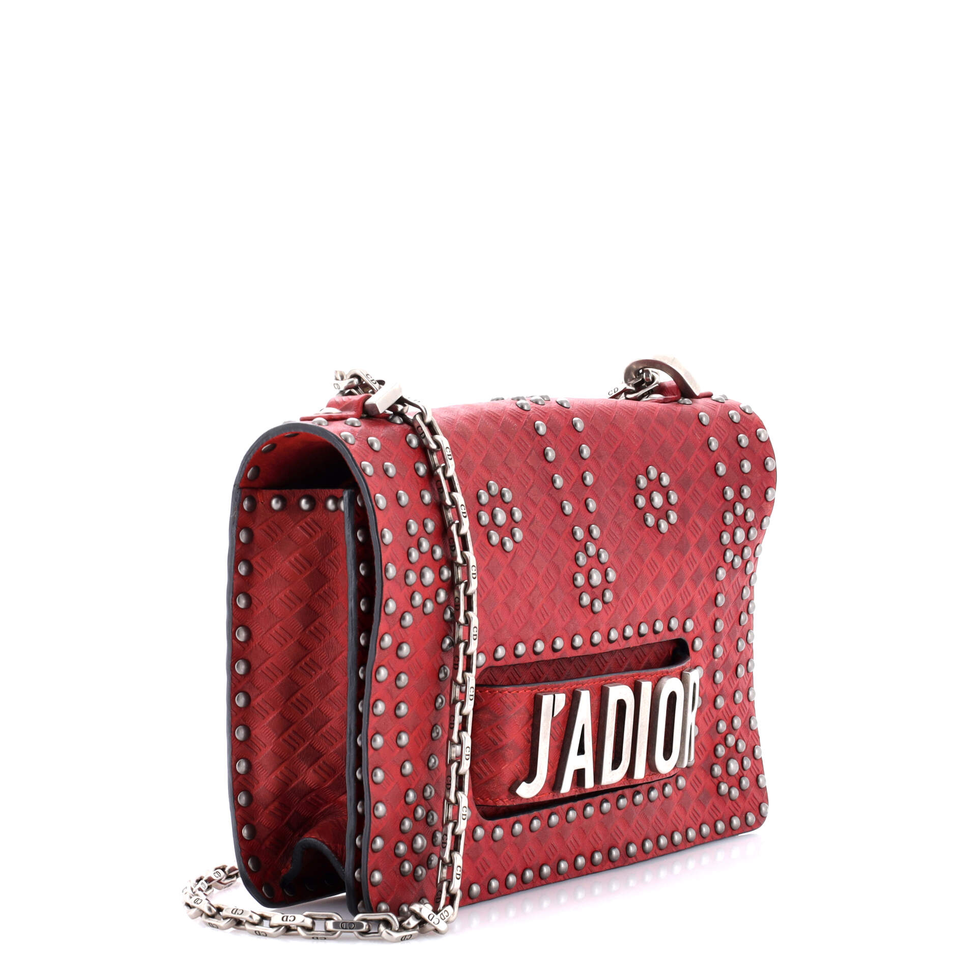J'Adior Flap Bag Studded Embossed Leather Medium