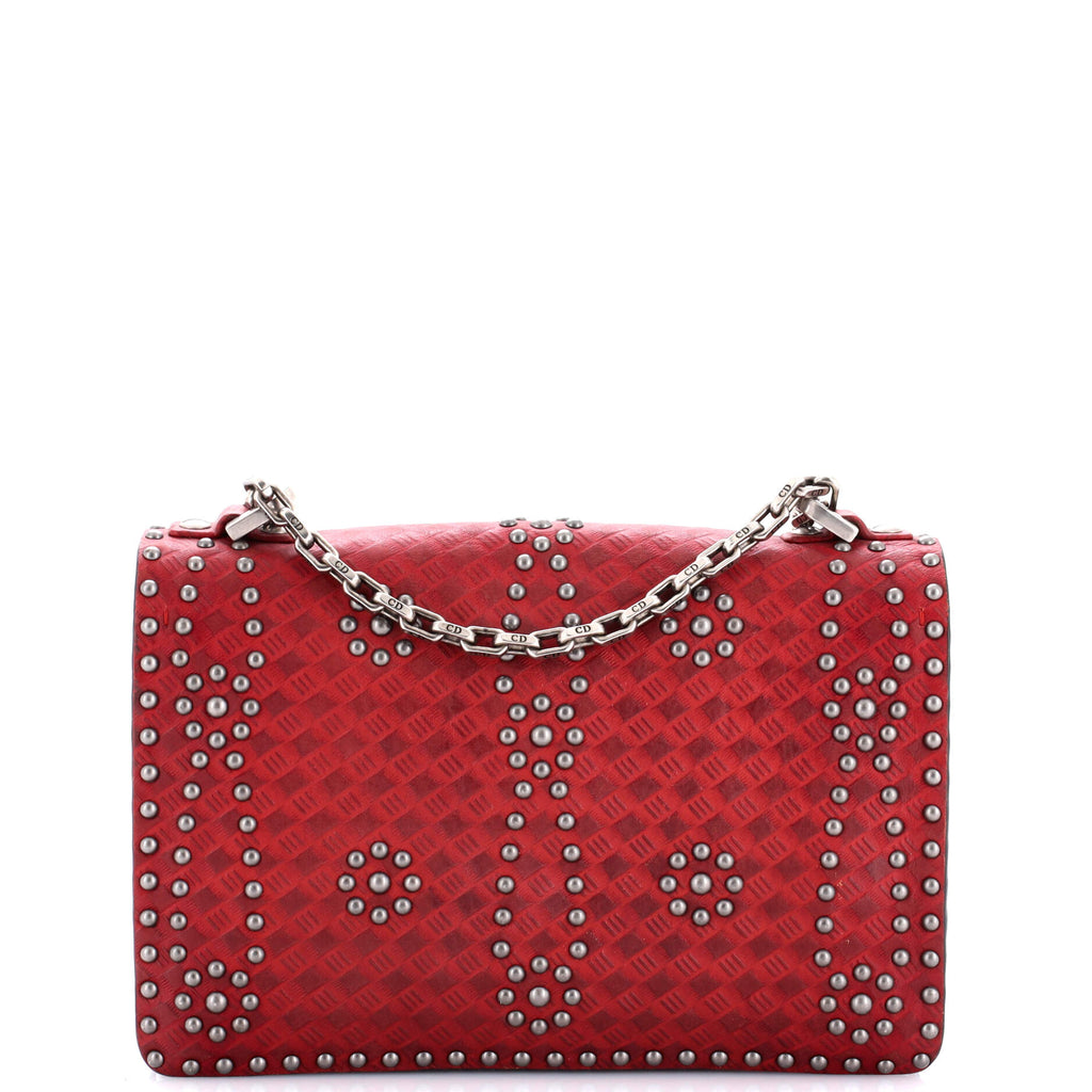 J'Adior Flap Bag Studded Embossed Leather Medium