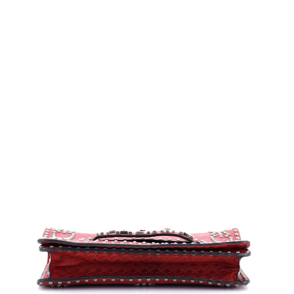 J'Adior Flap Bag Studded Embossed Leather Medium