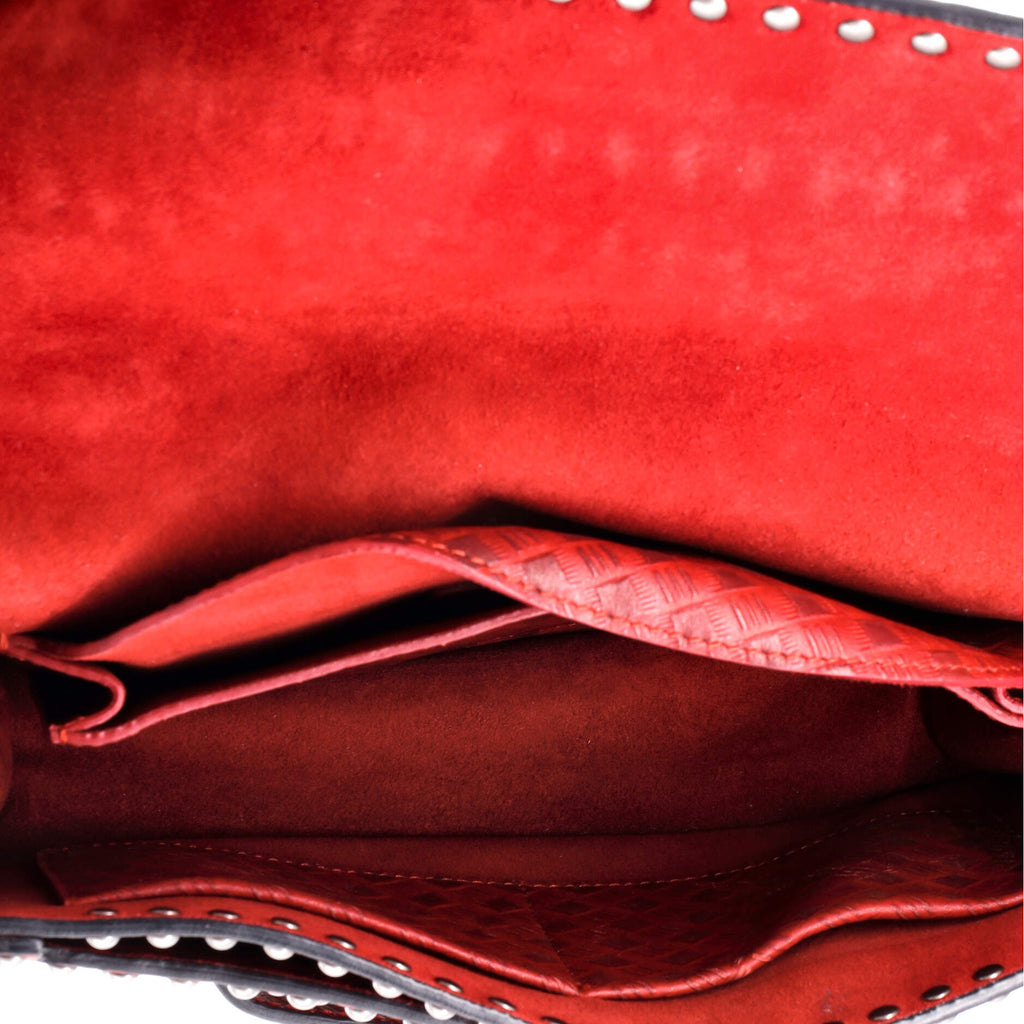 J'Adior Flap Bag Studded Embossed Leather Medium