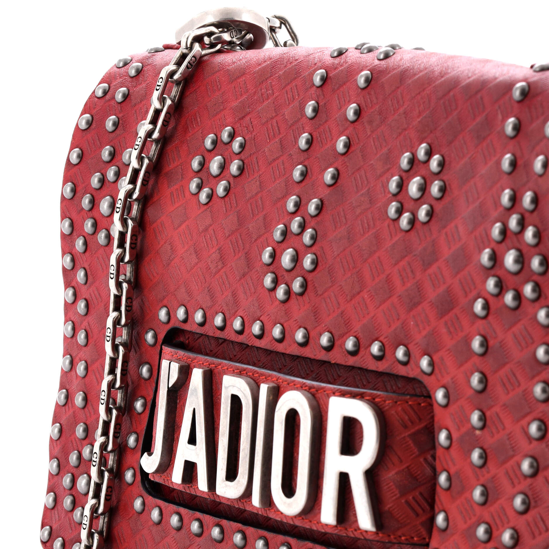 J'Adior Flap Bag Studded Embossed Leather Medium