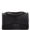 So Black Classic Double Flap Bag Chevron Lambskin Jumbo