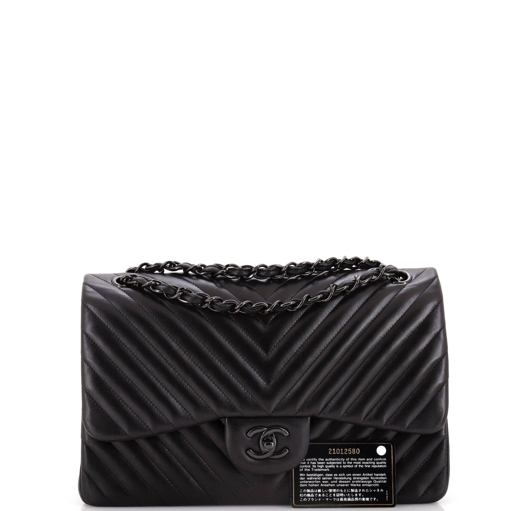 So Black Classic Double Flap Bag Chevron Lambskin Jumbo