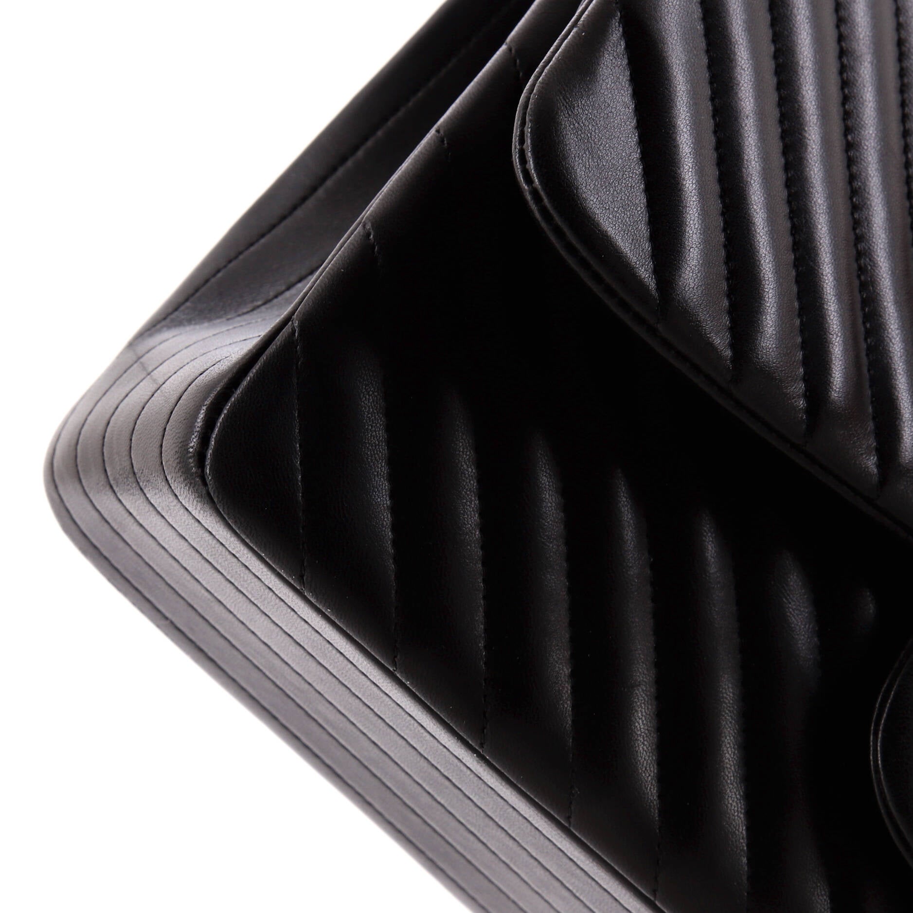 So Black Classic Double Flap Bag Chevron Lambskin Jumbo