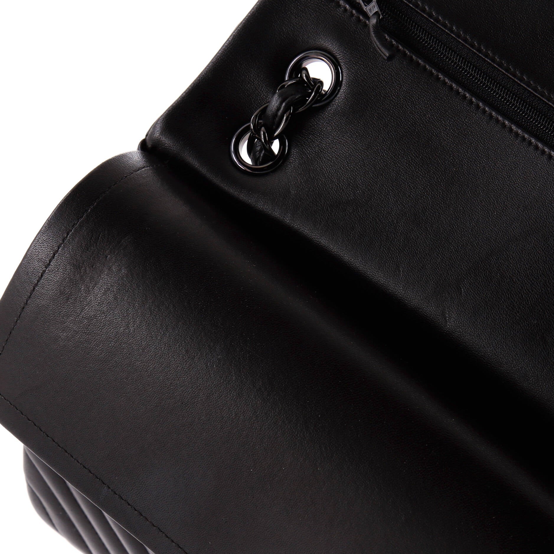So Black Classic Double Flap Bag Chevron Lambskin Jumbo