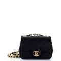 Oval Logo Chain Handle Flap Bag Quilted Satin with Crystals Mini