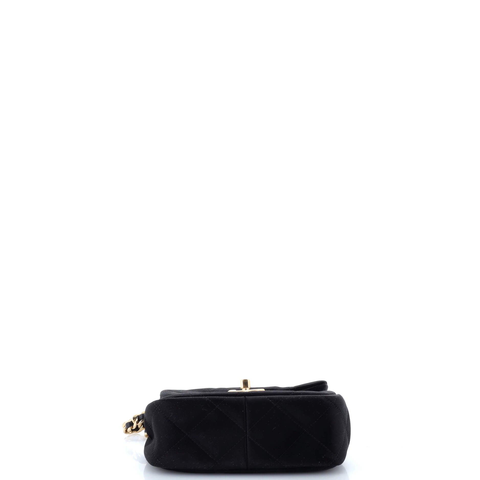 Oval Logo Chain Handle Flap Bag Quilted Satin with Crystals Mini
