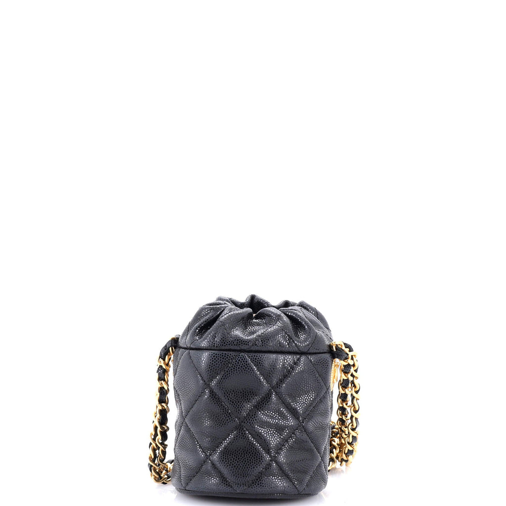 Twist Your Buttons Drawstring Bucket Bag Quilted Caviar Mini