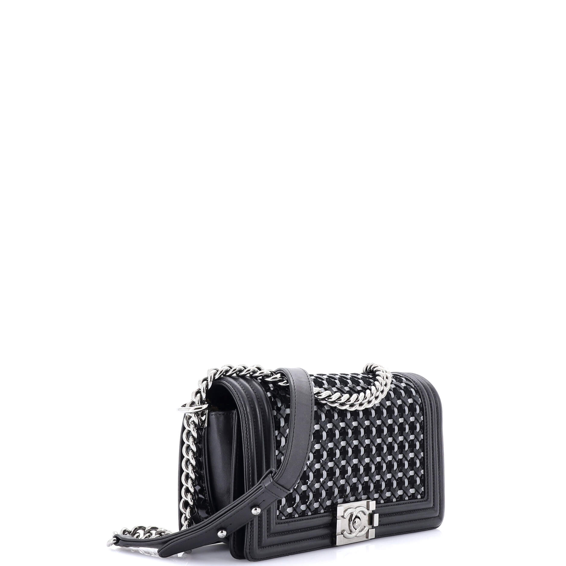 Boy Flap Bag Braided Patent and Calfskin Old Medium