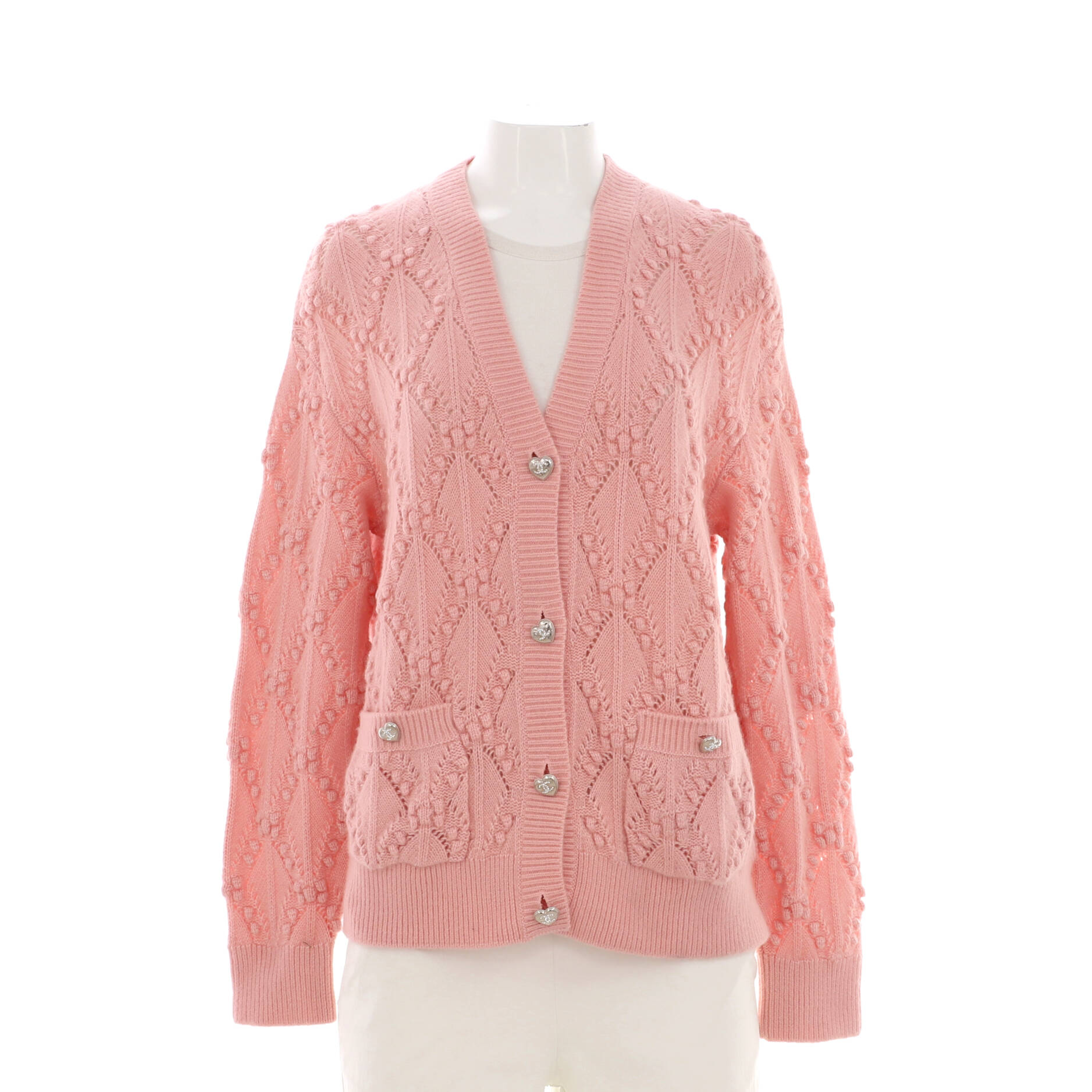 Women's CC Heart Button V-Neck Cardigan Cashmere Blend