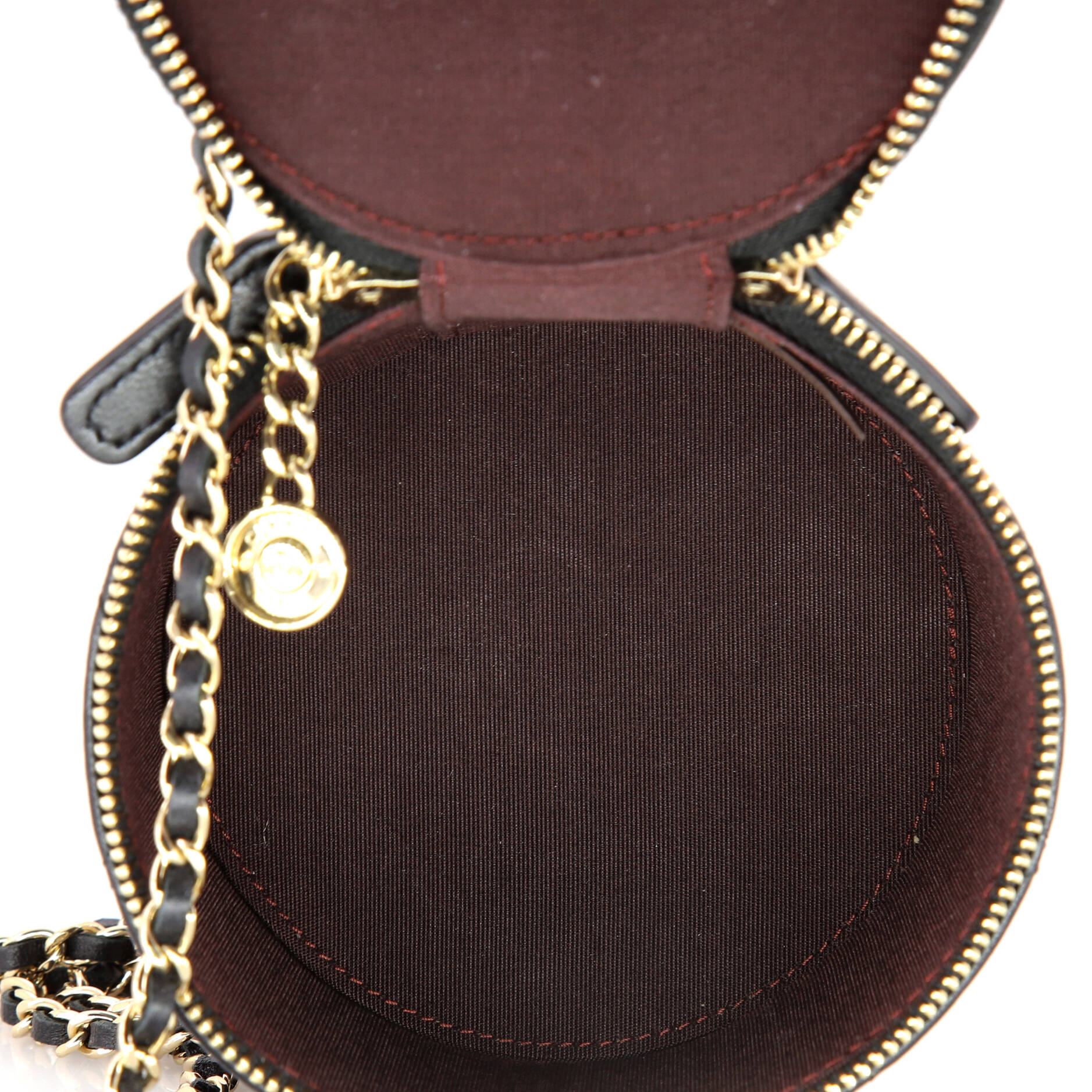 CC Round Vanity Case with Chain Quilted Lambskin Mini